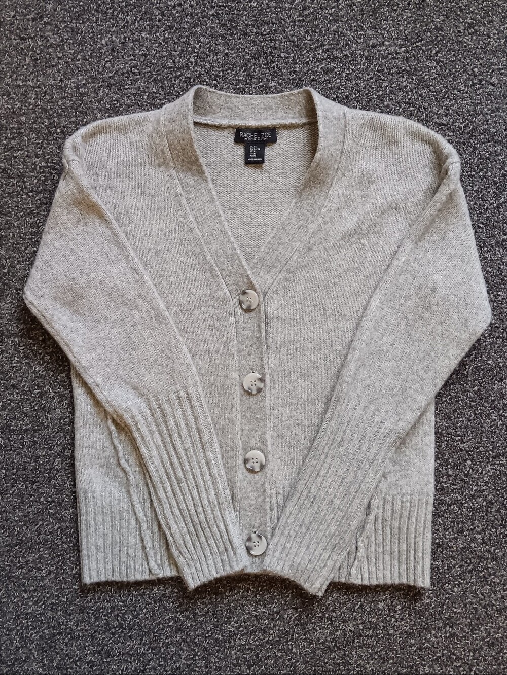 Rachel Zoe Preppy Gray Button Up 3% Wool V-Neck Cardigan Womens Extra Small XS - Picture 3 of 10